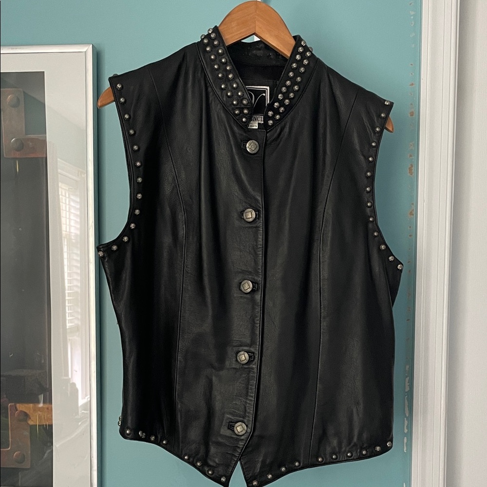 Studded Black Leather Vest